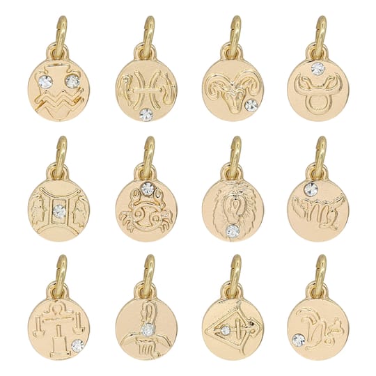 12 Packs: 12 ct. (144 total) Gold Zodiac Coin Charms by Bead Landing™